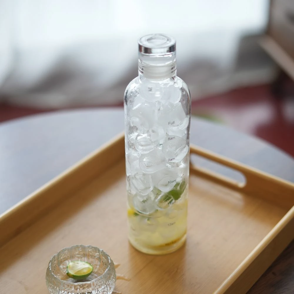 叶屿时间刻度玻璃茶杯高颜值咖啡饮料果汁杯便携大容量透明冷泡瓶