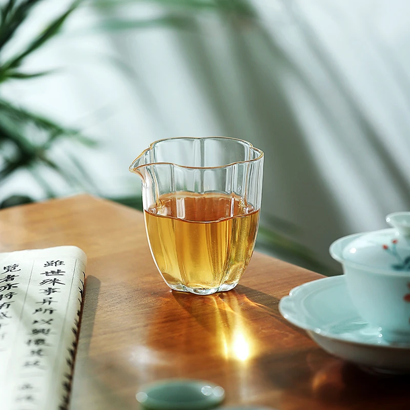 叶屿 梅花公道杯耐热玻璃功夫茶海透明高硼硅分茶器鹰嘴式出水