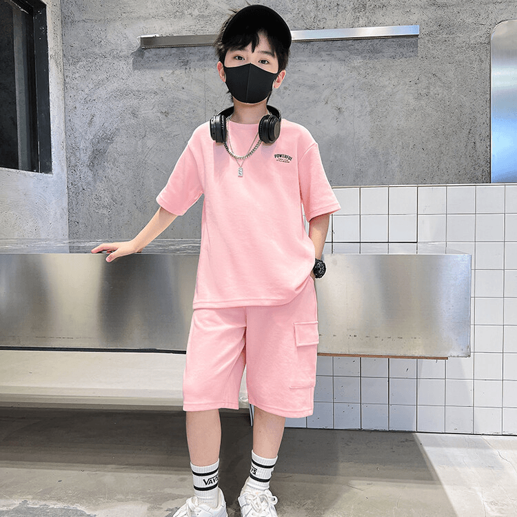 夏季潮流休闲时尚纯色工装短裤套装儿童休闲薄款大童2024春季夏天