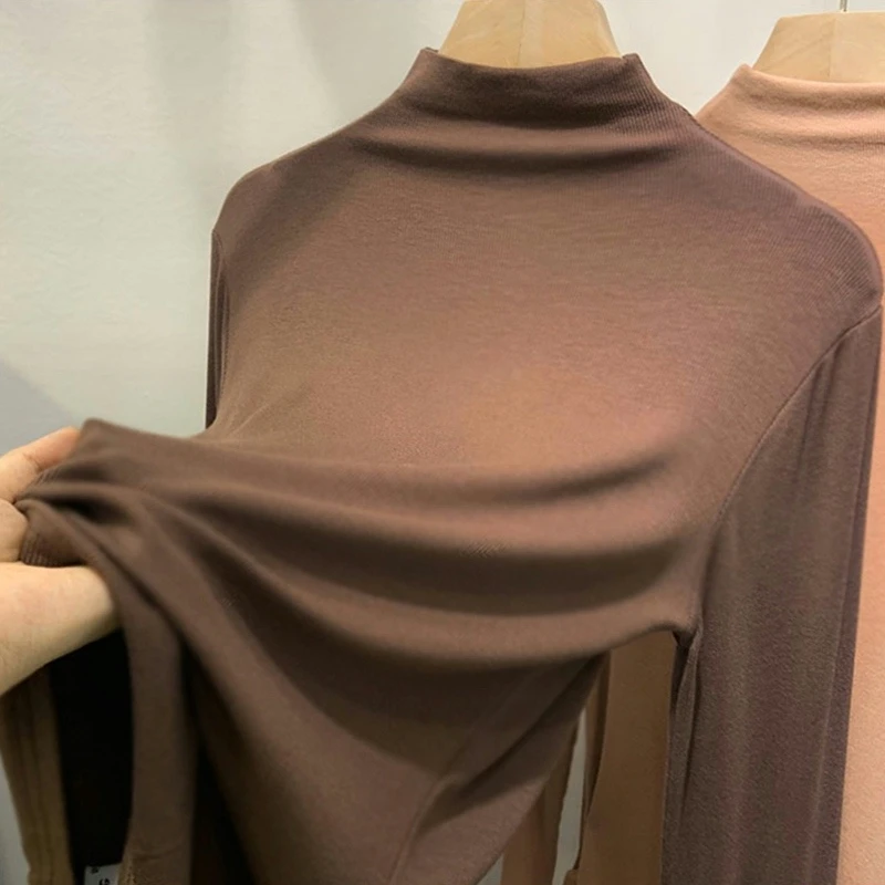 2023秋冬季德绒半高领纯色加厚打底衫百搭显瘦修身长袖洋气上衣