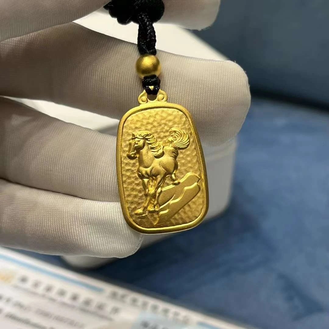 黄金足金生肖古法吊坠配已编绳足金999（多样性发一样）