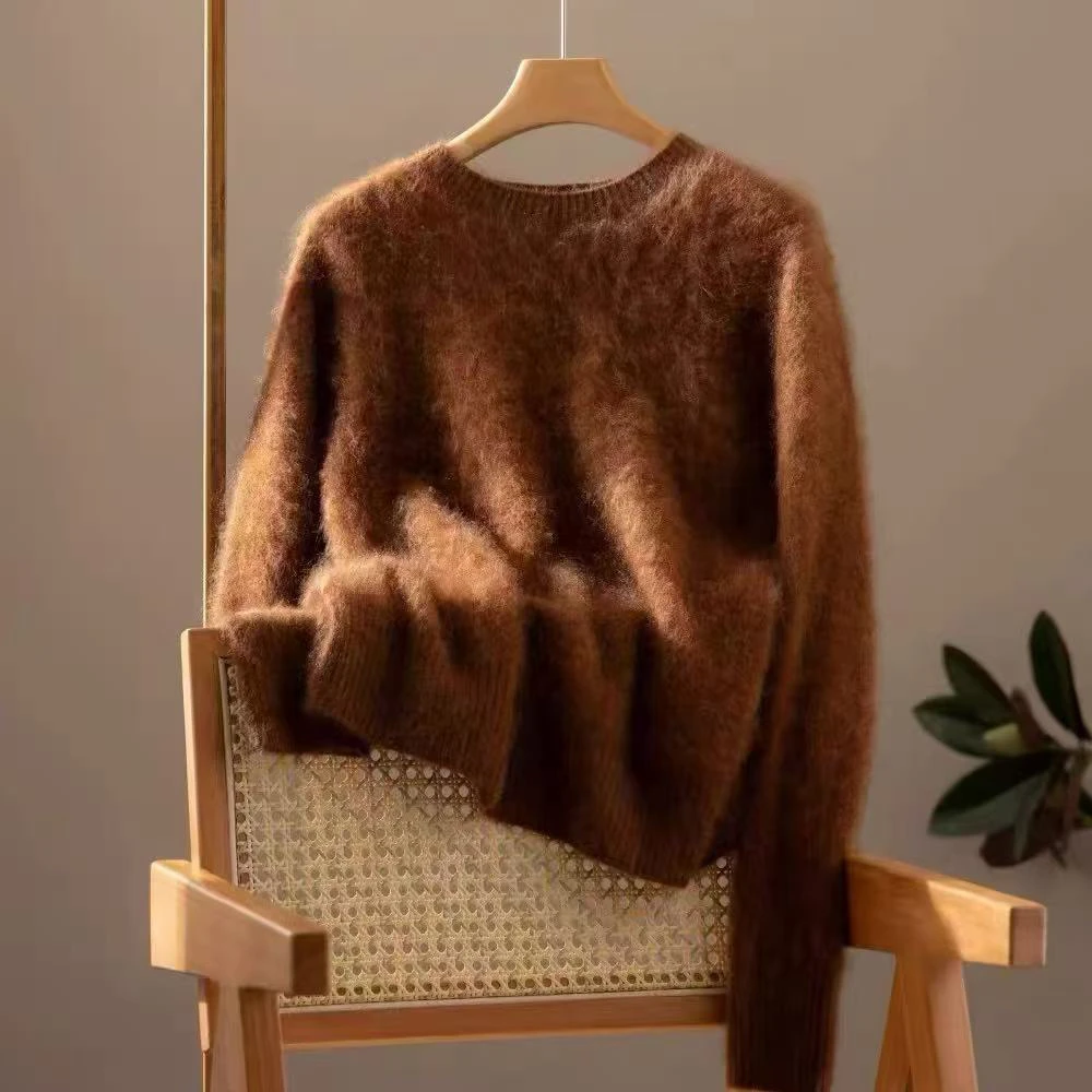 【100%山羊绒拉绒】皇室加厚双股拉毛圆领宽松百搭女保暖高级感洋气