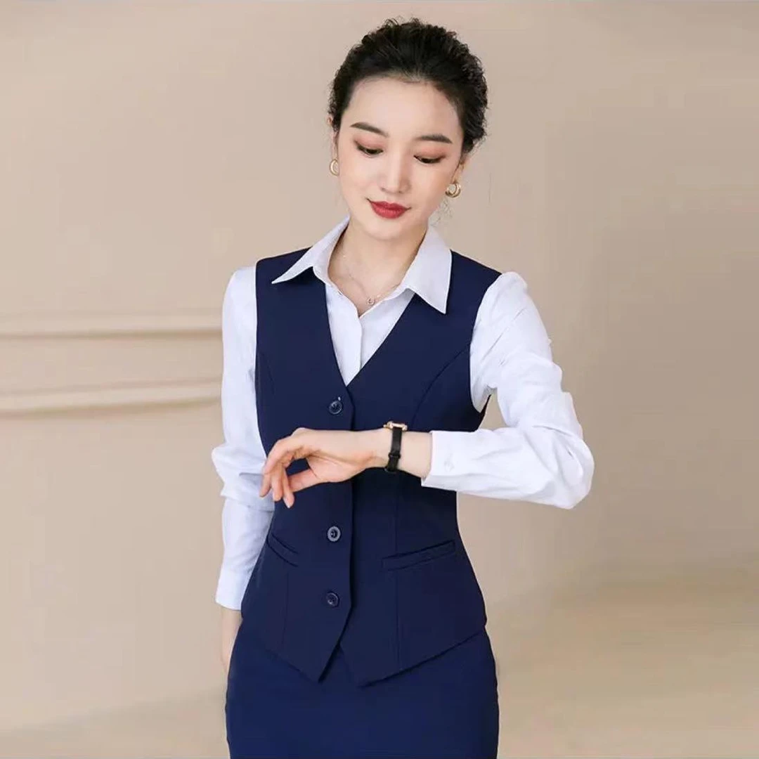 新款工装马甲女酒店制服售楼处职业装马夹套装服务员工作服春秋季