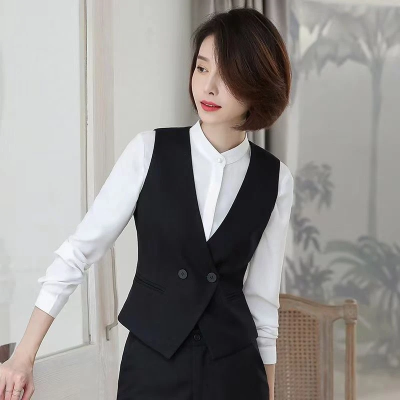 黑色西装马甲女四季高级感女士工装职业工作服单件套装三件套春秋