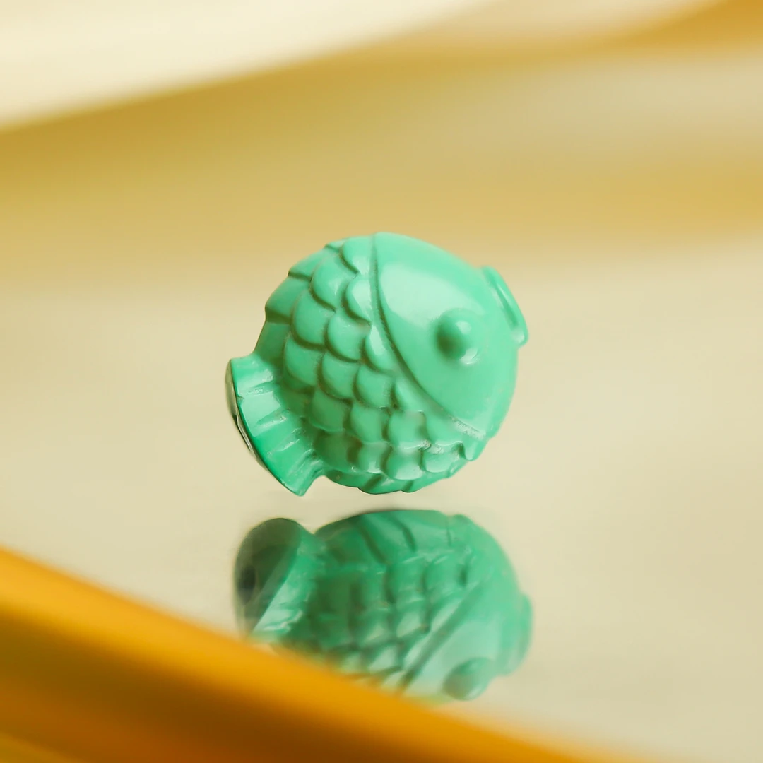 【如鱼得水】A152•精工瓷高绿色鱼背云隔珠路路通手串项链diy配饰件