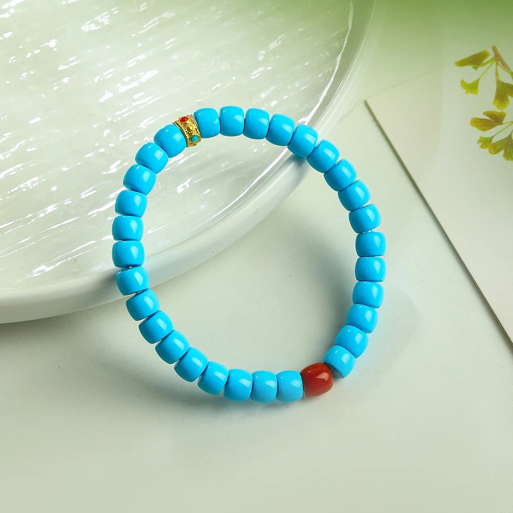 【轻装简从】D114•精工瓷高蓝色直切老型珠手串男女款单圈时尚饰品