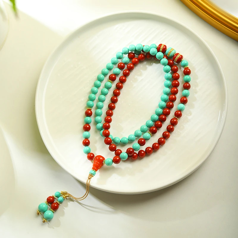 【红绿并茂】F127•精品瓷高绿色红色圆珠项链创意diy男女款时尚多圈