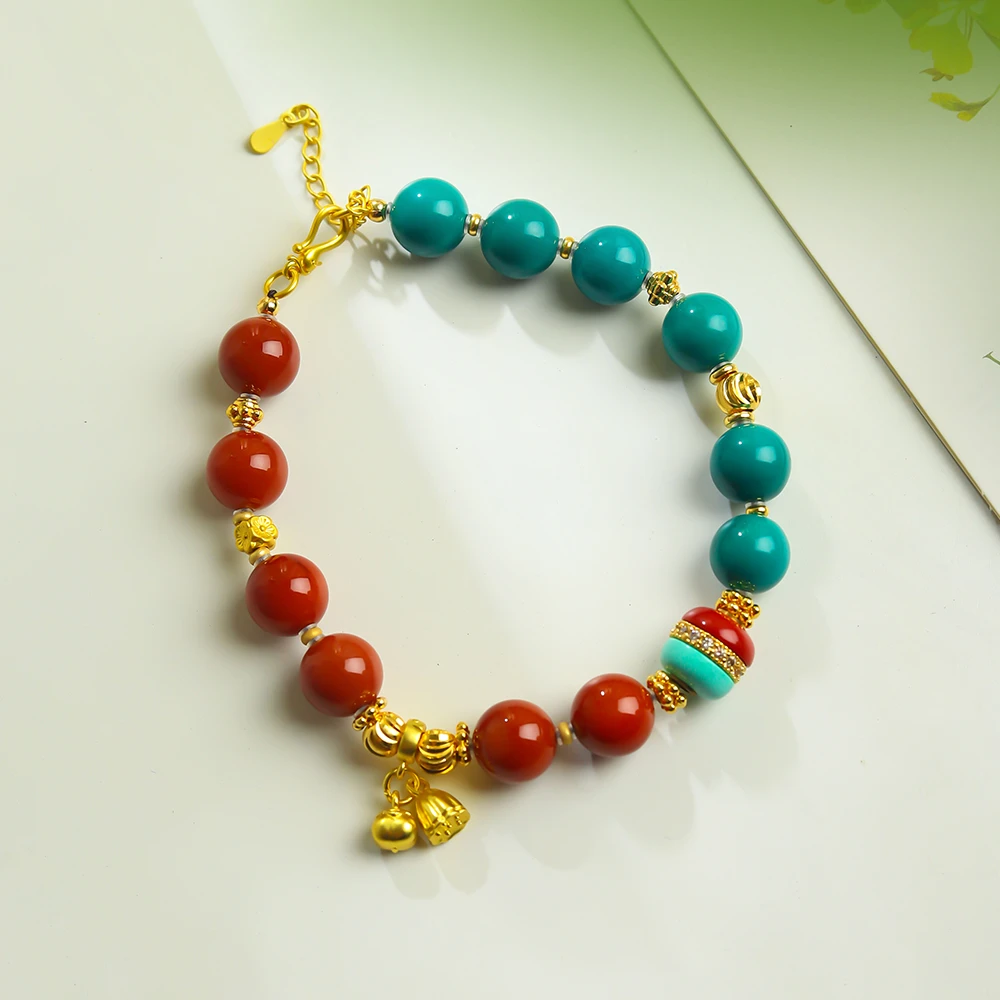 【东方气韵】K128•经典地狱色系深绿红色圆珠撞色款手链汉堡珠配饰