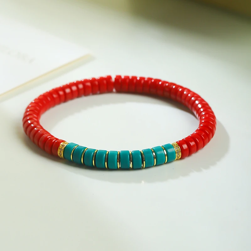 【红绿辉映】D119•经典百搭红色直切隔片手串创意撞色时尚单圈饰品