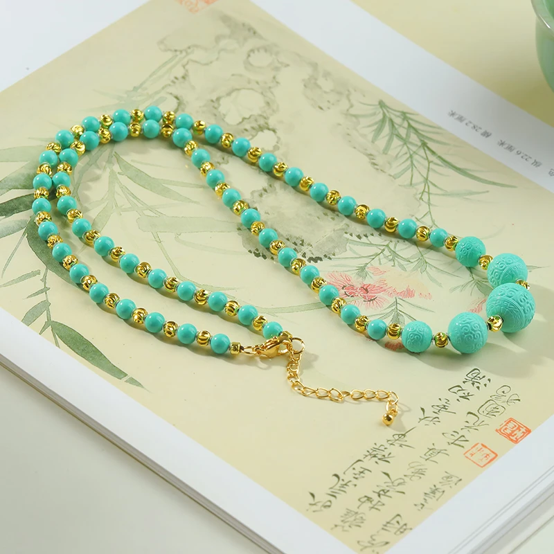 【绿韵流转】E115•精品瓷高绿色回纹珠手链锁骨链妈妈链项链女饰品