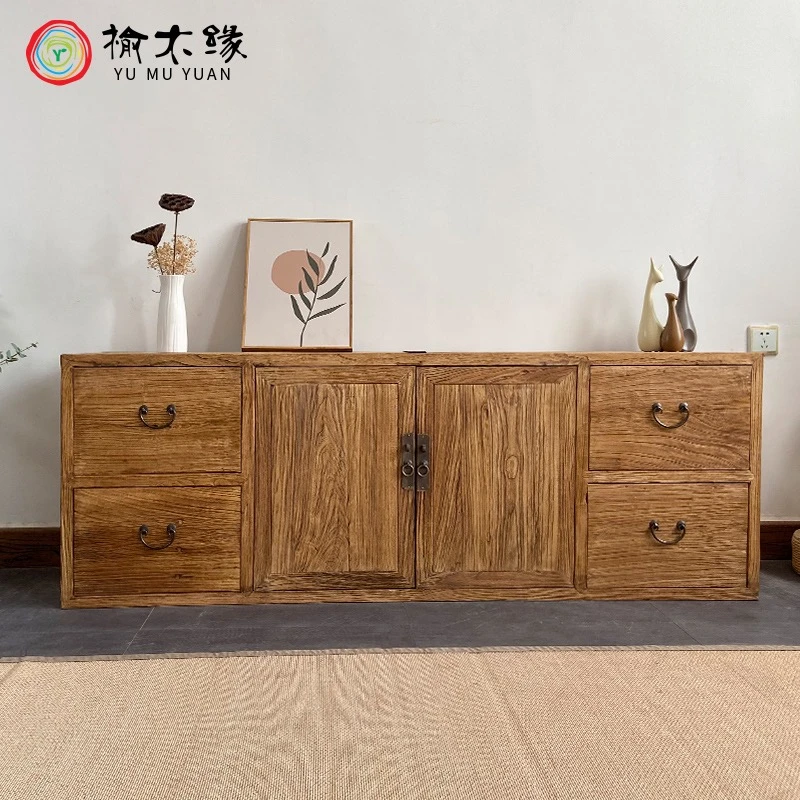 老榆木电视柜实木中式储物收纳低柜客厅柜家用原木侧边靠墙餐边柜