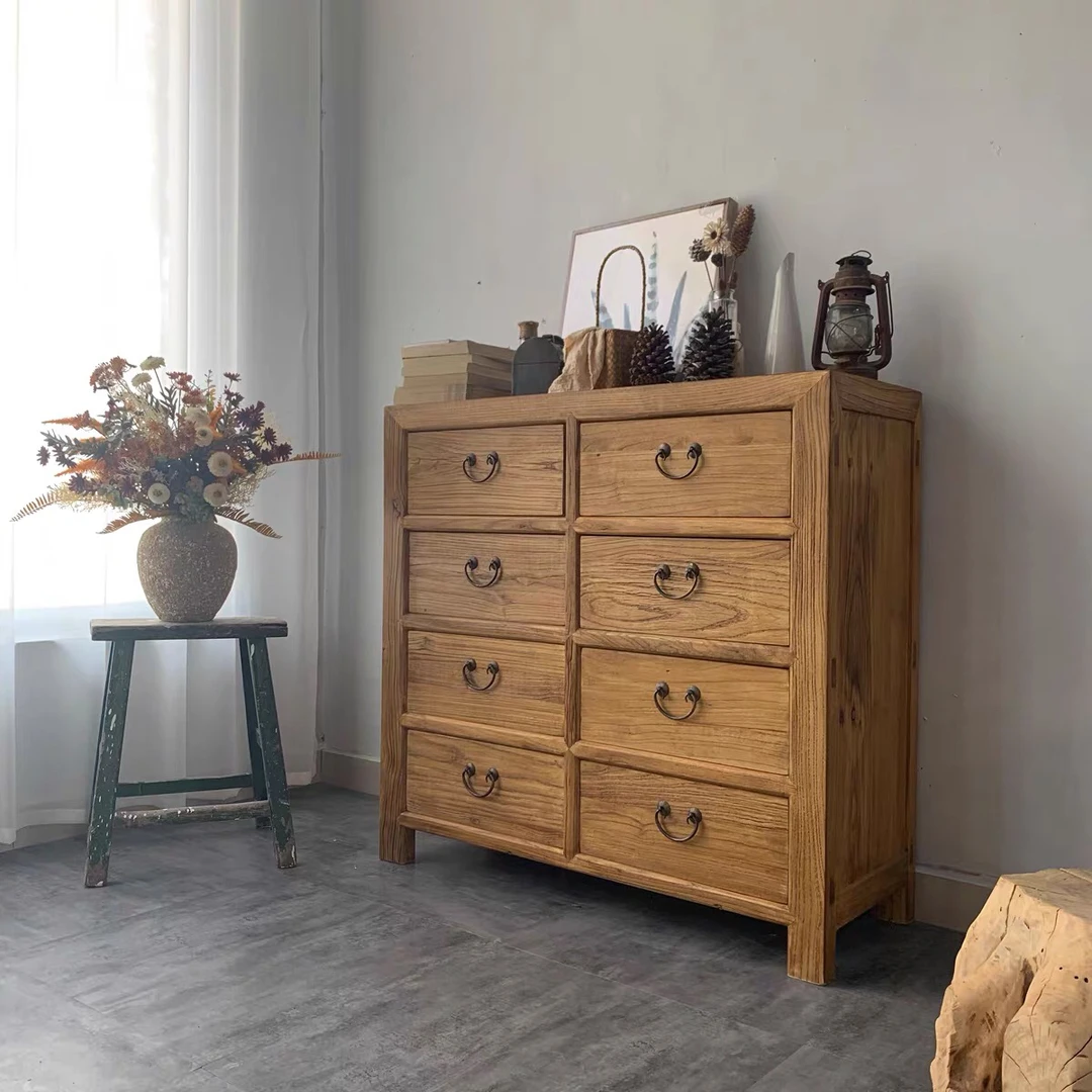 榆木八斗柜边柜餐边柜老榆木实木收纳柜子卧室客厅柜子家用可定制