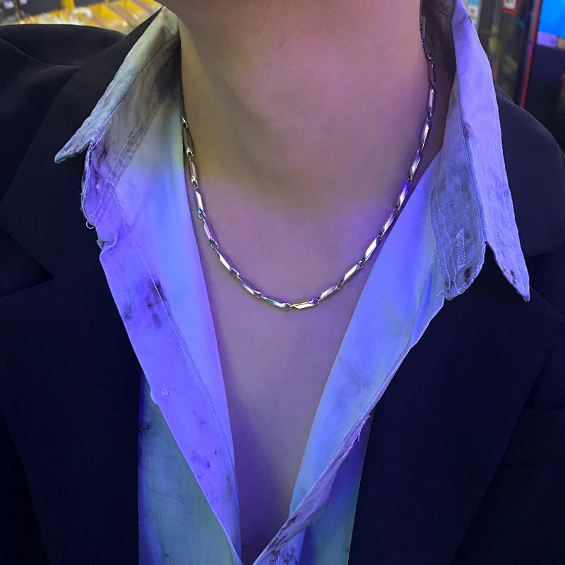 钛钢项链 时尚菱形竹节项链男潮个性小众男士链子简约百搭锁骨链