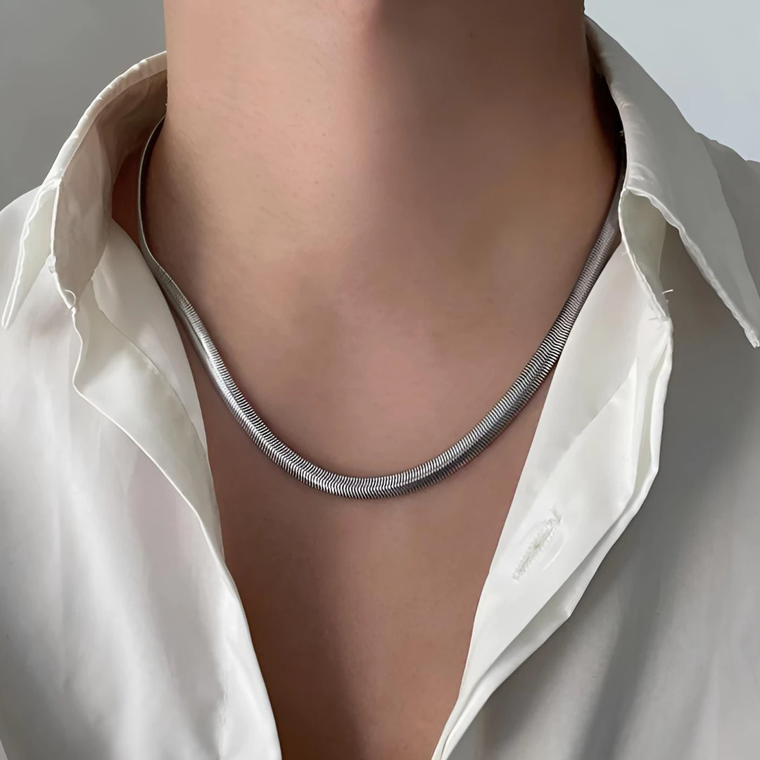 钛钢项链 ins简约时尚扁蛇骨项链男小众百搭男生潮流蛇骨链子女