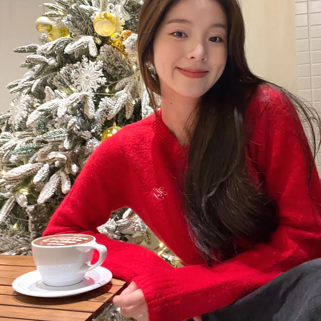 小栗子秋装女装洋气网红红色长袖开衫针织衫披肩上衣短款气质外套