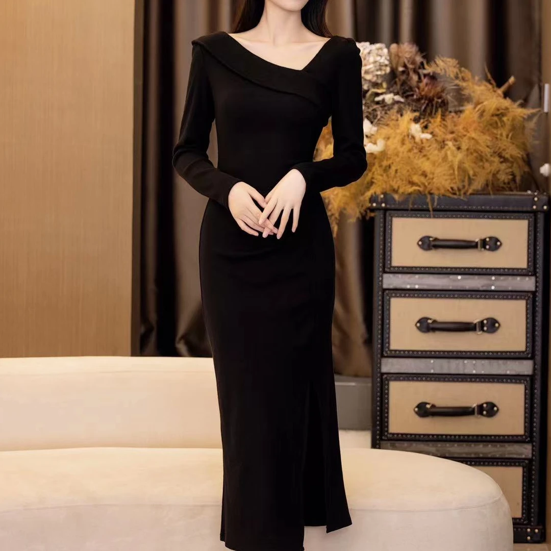 Lora【波斯密语】长袖高贵轻奢早秋新款法式气质收腰显瘦包臀连衣裙