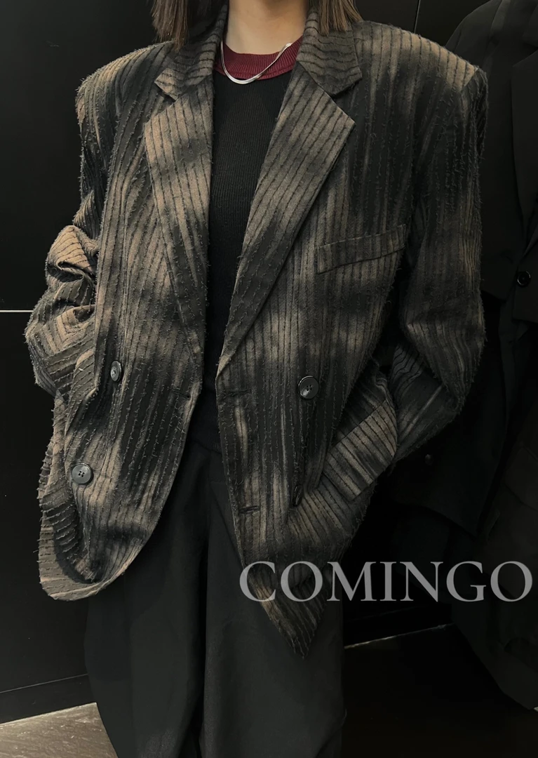 有货小木南#30590秋季福利重工艺磨毛晕染西装外套，衣长：75cm