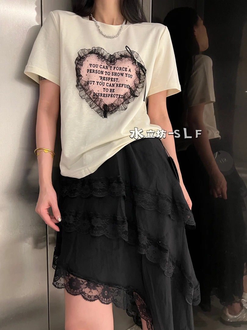 有货水立坊#9650夏季福利工艺爱心短袖上衣