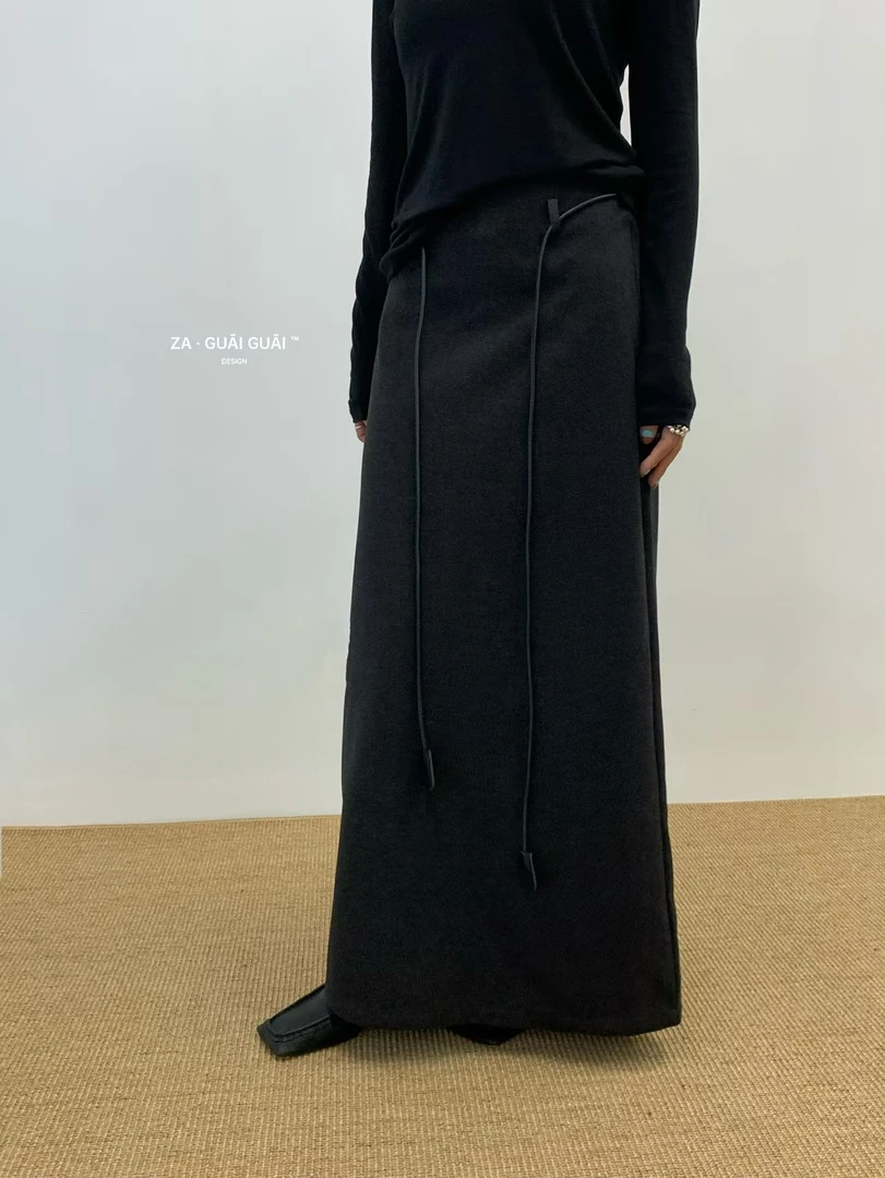 有货ZA#88287冬季福利高品质绒面背后开叉半身长裙，裙长：97cm