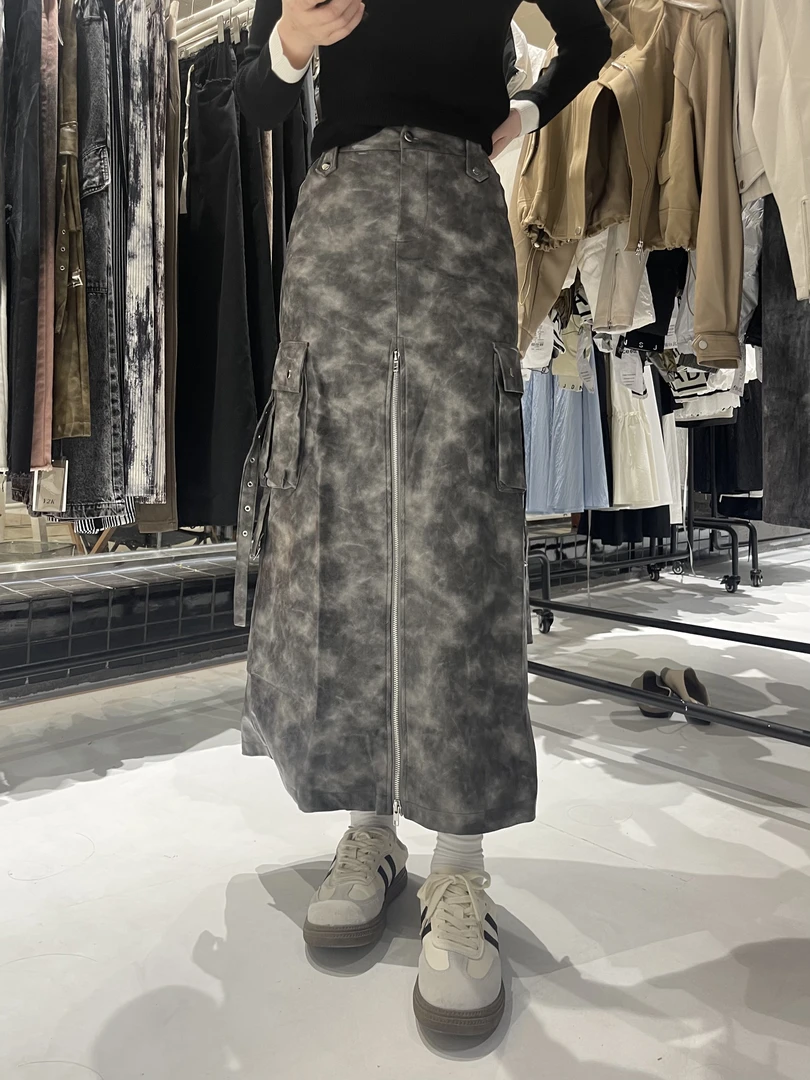 有货Y2K#17008秋季福利高品质背后开叉工装半身皮裙，裙长：91cm