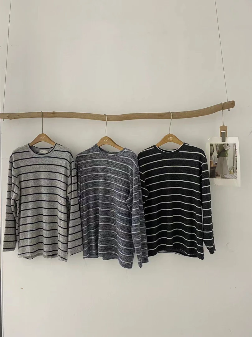 MM#61775秋季福利磨毛条纹长袖上衣，衣长：73cm