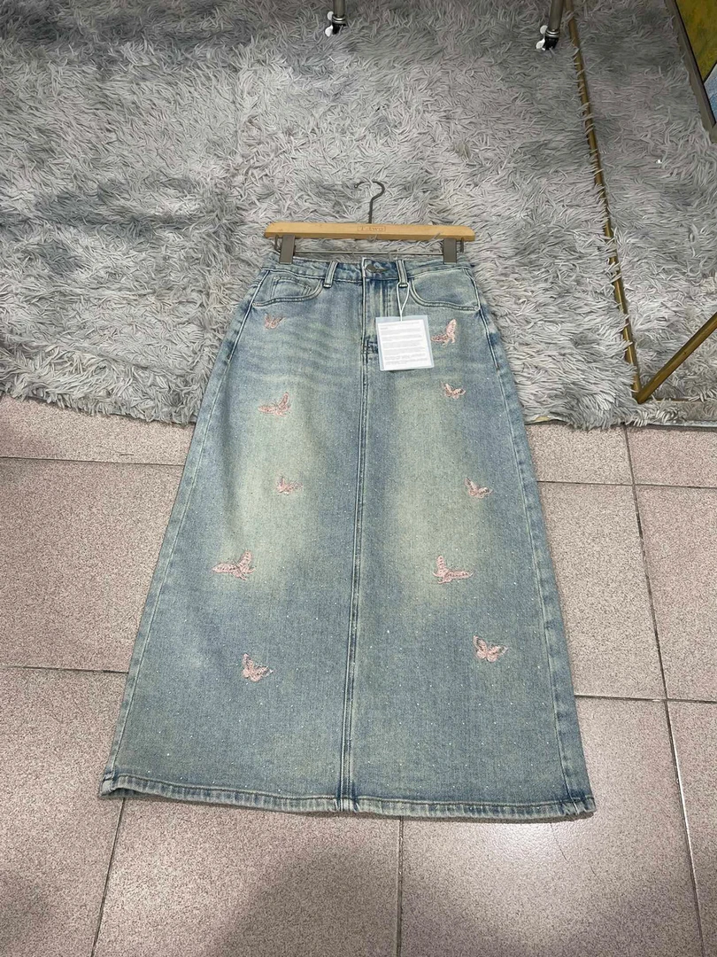 有货DVDS#6652夏季福利微弹重工刺绣蝴蝶满天星烫钻半身牛仔裙
