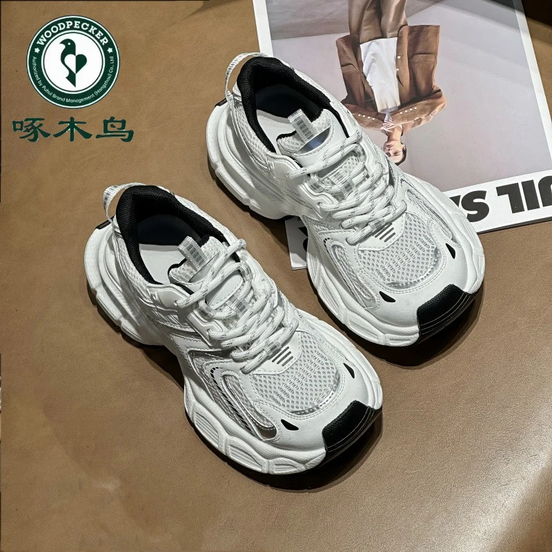 啄木鸟厚底巴黎老爹鞋女2025潮流爆款百搭双网透气休闲网红运动鞋