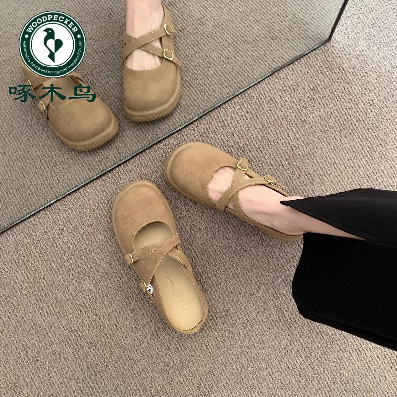 啄木鸟包头半拖鞋女士夏季2024新款配裙子玛丽珍半托女鞋法式凉拖