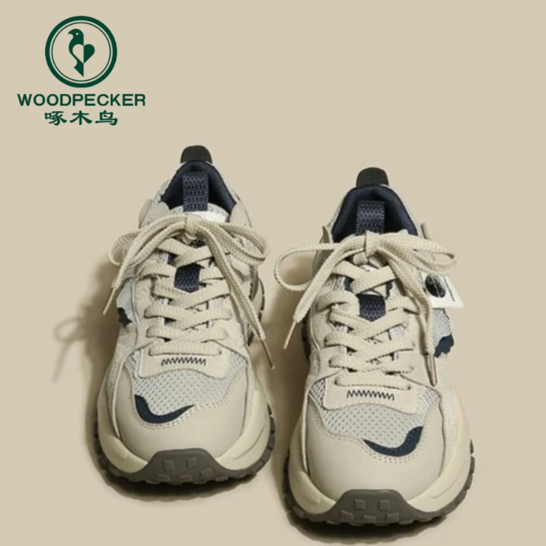 啄木鸟爆款厚底增高灰色运动休闲老爹鞋2025新款女款网红阿甘鞋女