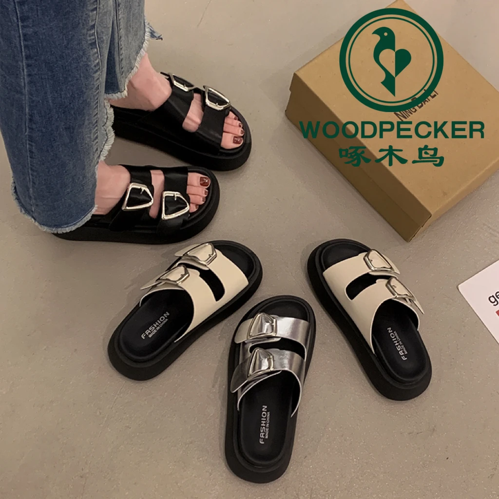 啄木鸟拖鞋女款2024新款夏季百搭时尚高级感黑色厚底配裙子凉拖鞋