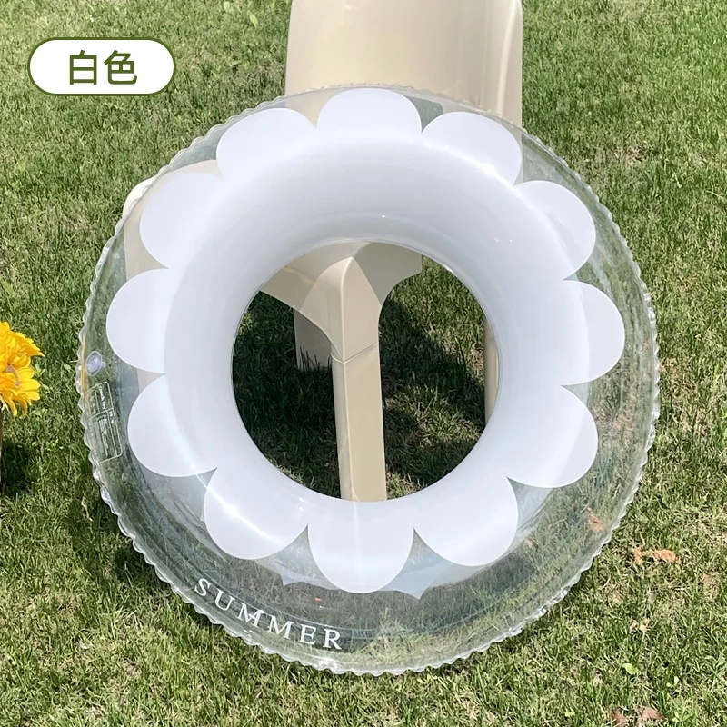 【不带把手】ins透明花朵儿童成人充气加厚网红度假沙滩游泳圈