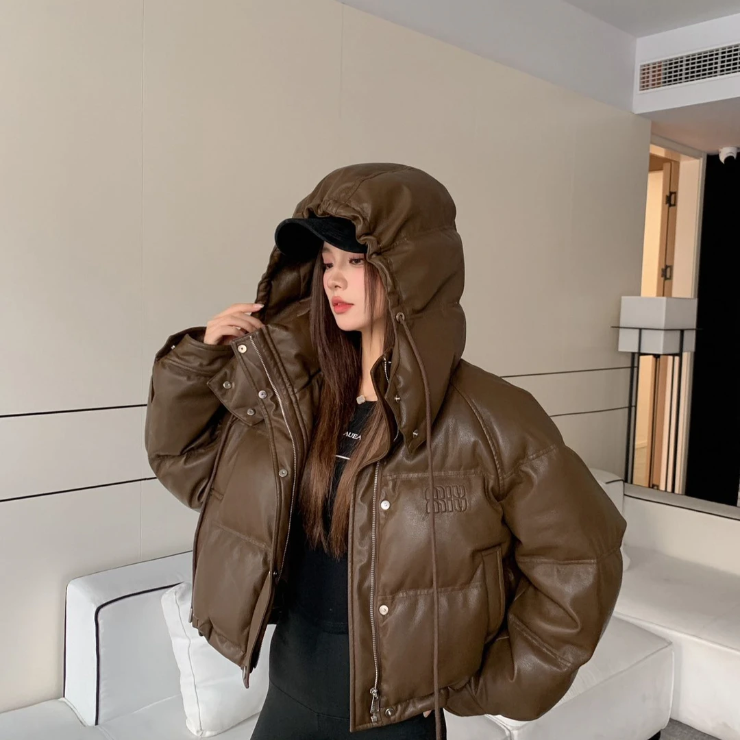 连帽PU短款加厚冬季白鸭绒羽绒服23Q829