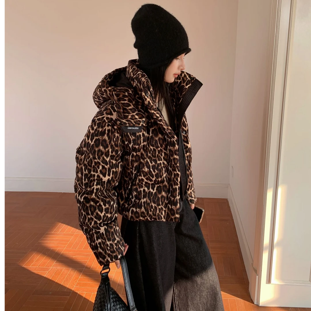 【1】短款连帽豹纹羽绒服高级气质感女装25927
