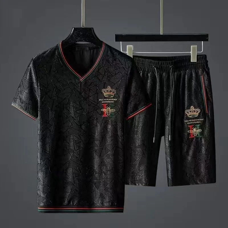 欧洲站轻奢高端潮牌t恤男短袖男装夏季短袖T恤短裤套装男休闲运动