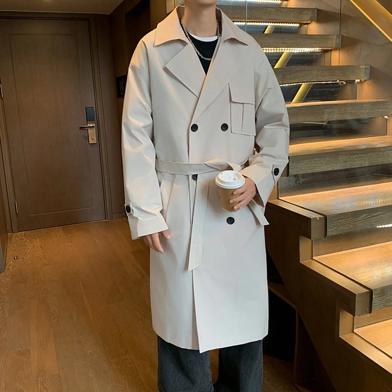 双排扣长款过膝休闲风衣外套男女大码男款中长款风衣男聚酯纤维