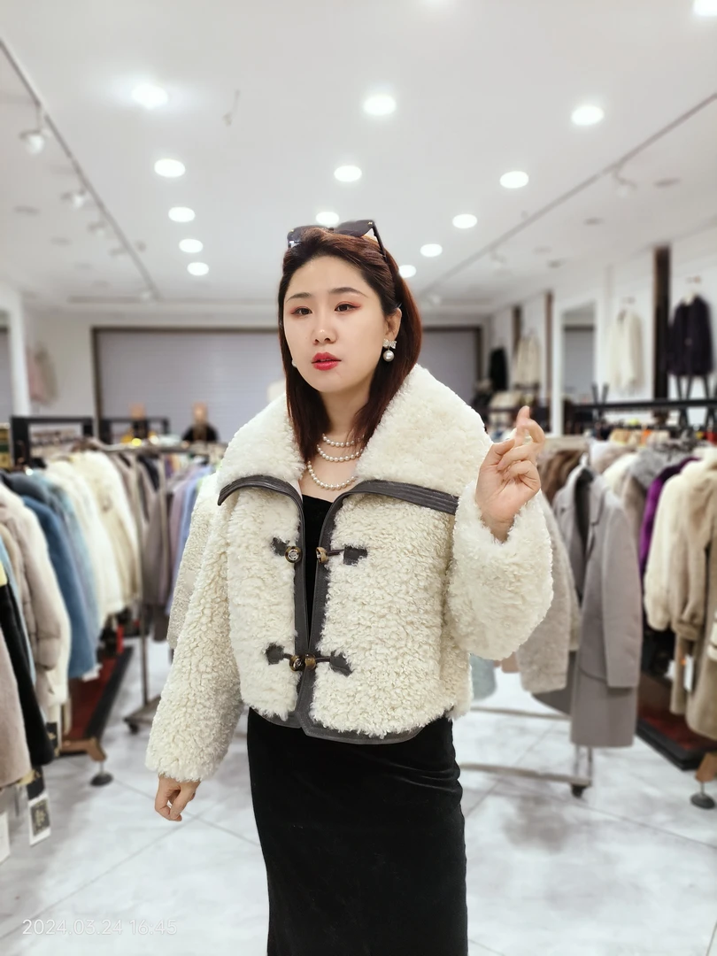 2024春季新款泰迪卷毛短款环保貂皮大衣