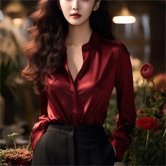LL法式漂亮别致内搭衬衣高级感小个子时尚欧货爆款红色衬衫上衣女