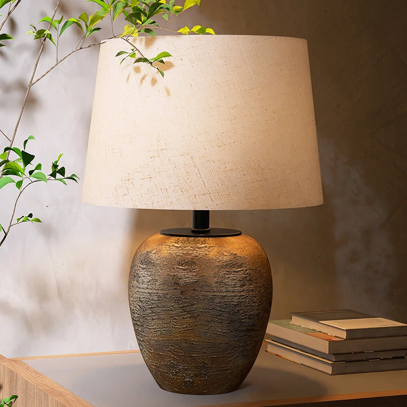 侘寂风陶瓷台灯 创意新中式客厅书房卧室床头灯高颜值节能护眼