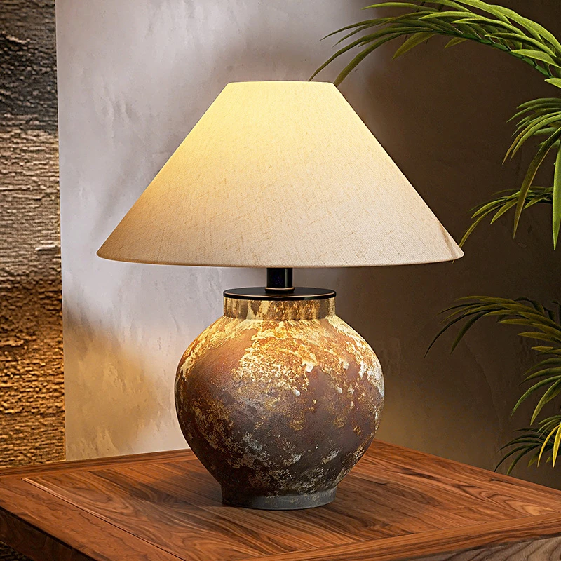 中古侘寂风陶瓷台灯创意简约新中式民宿禅意卧室床头灯高颜值护眼