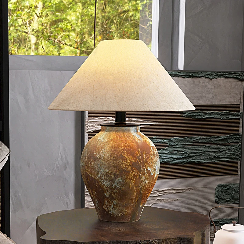 中古侘寂风陶瓷台灯创意现代新中式民宿禅意卧室床头灯高颜值节能