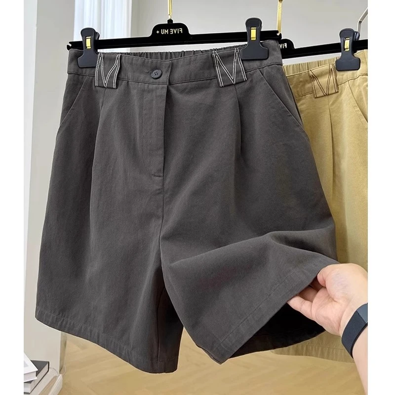 2025夏薄款大码女装高腰复古休闲工装短裤高级感洋气宽松阔腿热裤