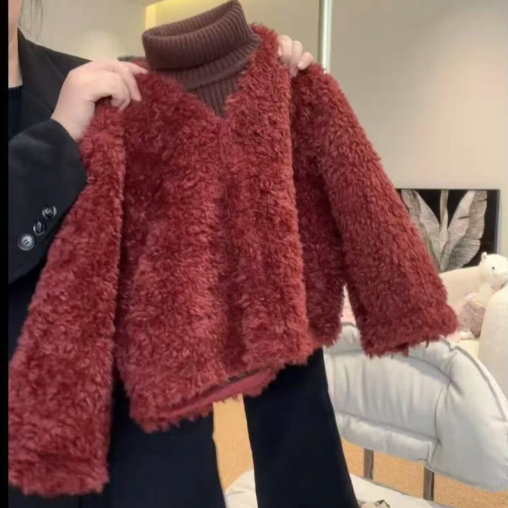 定制复古红气质女童洋气草草外套