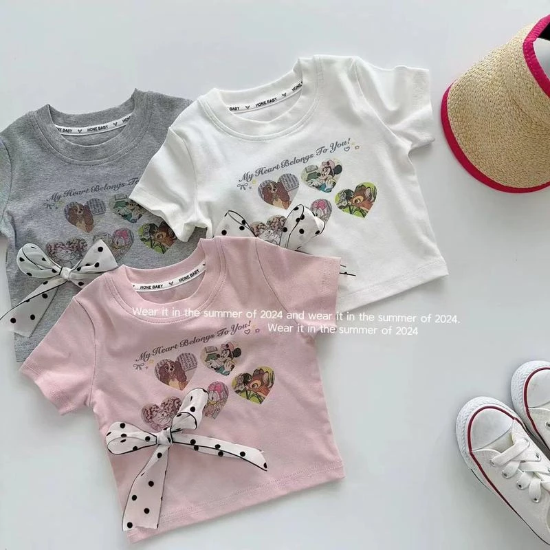 波点蝴蝶结女童爱心夏季百搭短袖