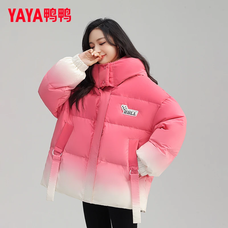YAYA/鸭鸭羽绒服女冬季新款连帽宽松时尚潮流渐变保暖YE3B600443L