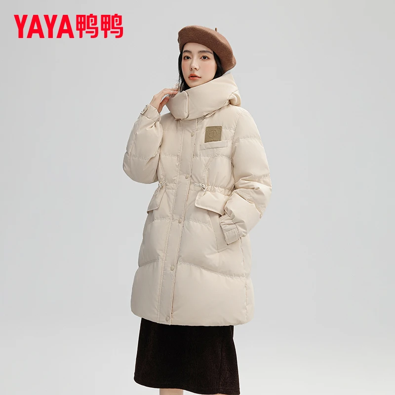 YAYA/鸭鸭收腰时尚连帽宽松中长款保暖显瘦外套羽绒服YE3B601173D