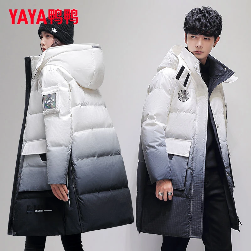 YAYA/鸭鸭羽绒服女渐变情侣中长款加厚冬情侣外套YE2B008662Y