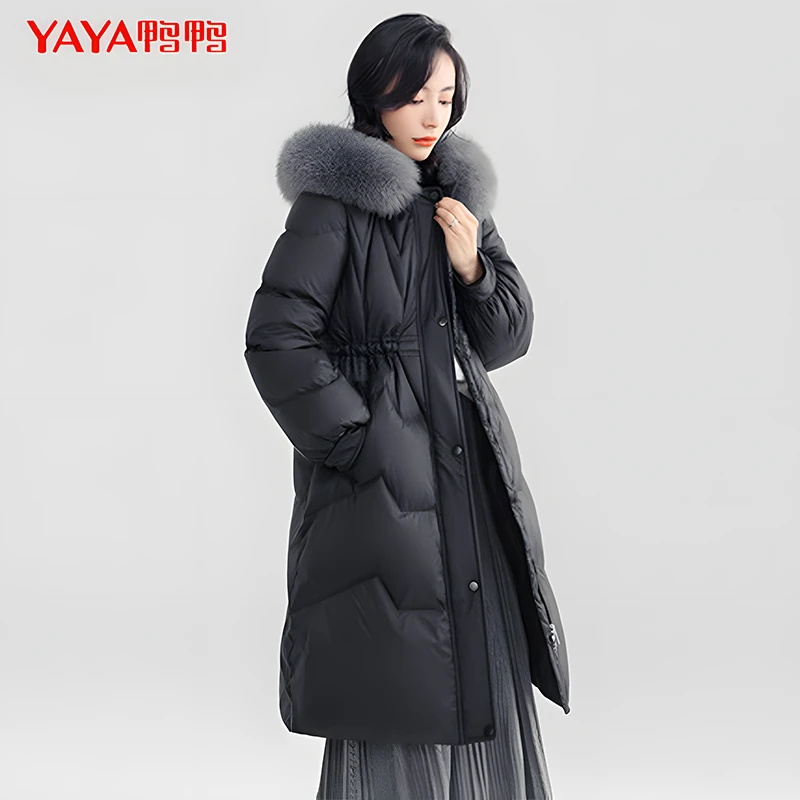 YAYA/鸭鸭羽绒服女大促冬季狐狸毛领高腰保暖时尚爆款WPF06B0650
