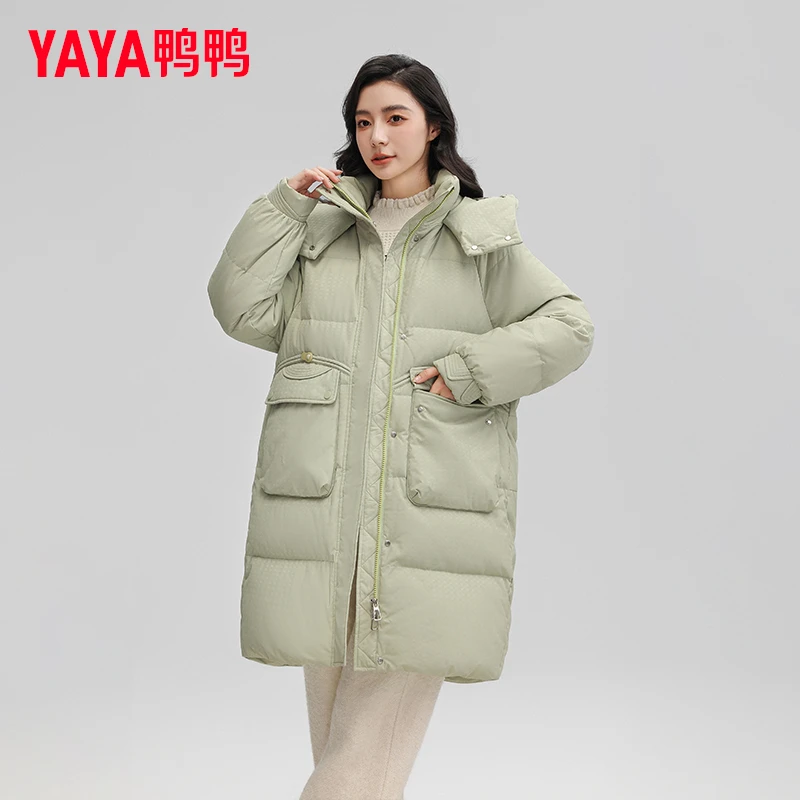 YAYA/鸭鸭羽绒服女中长款冬季时尚宽松面包服保暖外套YE3B613491A