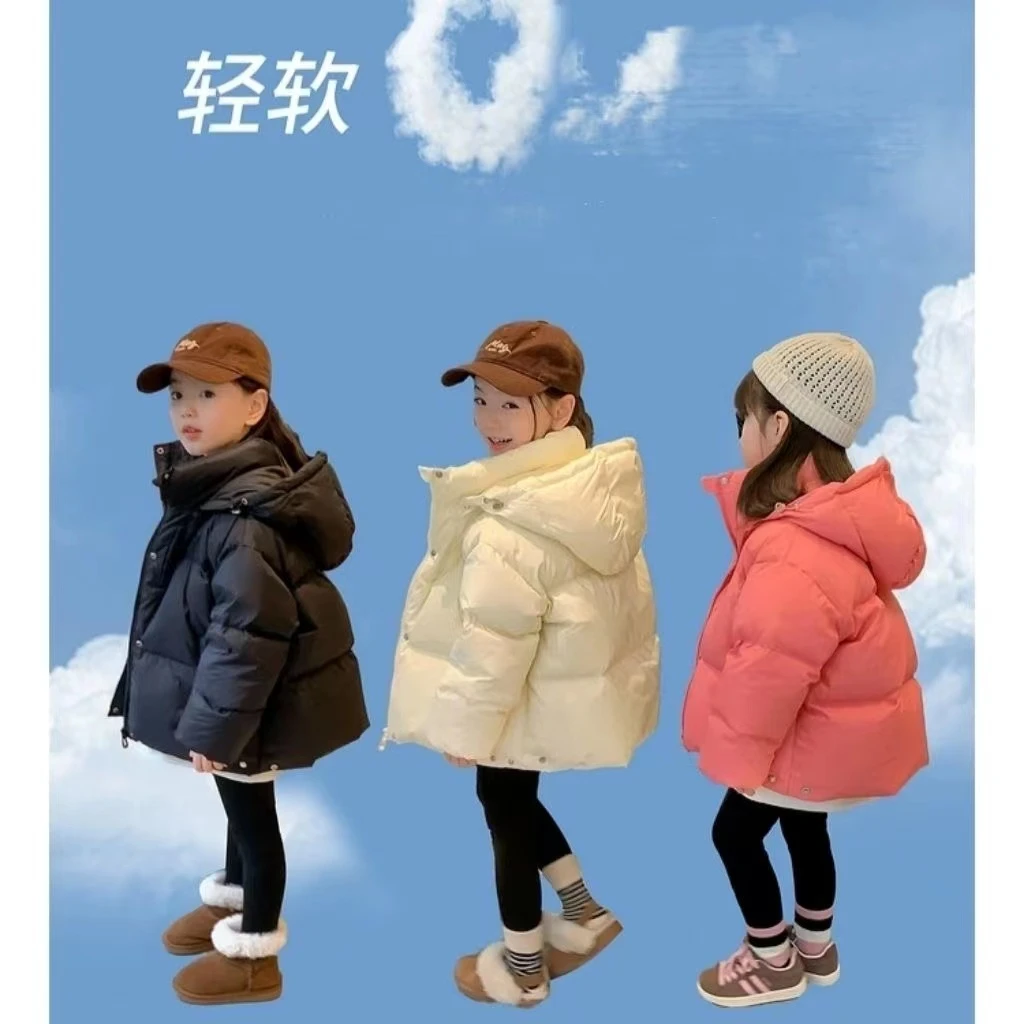鸭鸭女童杜邦三防羽绒服2023秋冬新款儿童90白鸭绒连帽外套保暖上