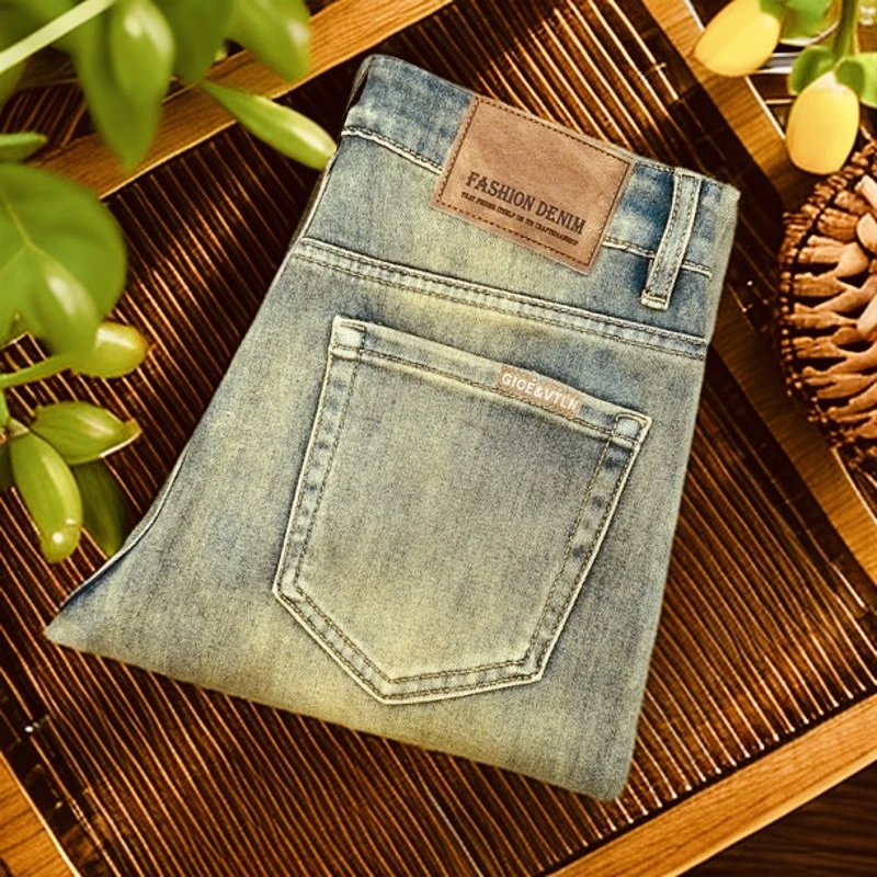 【2024潮品】时尚新款115复古金男士修身小直筒潮流百搭弹力牛仔裤